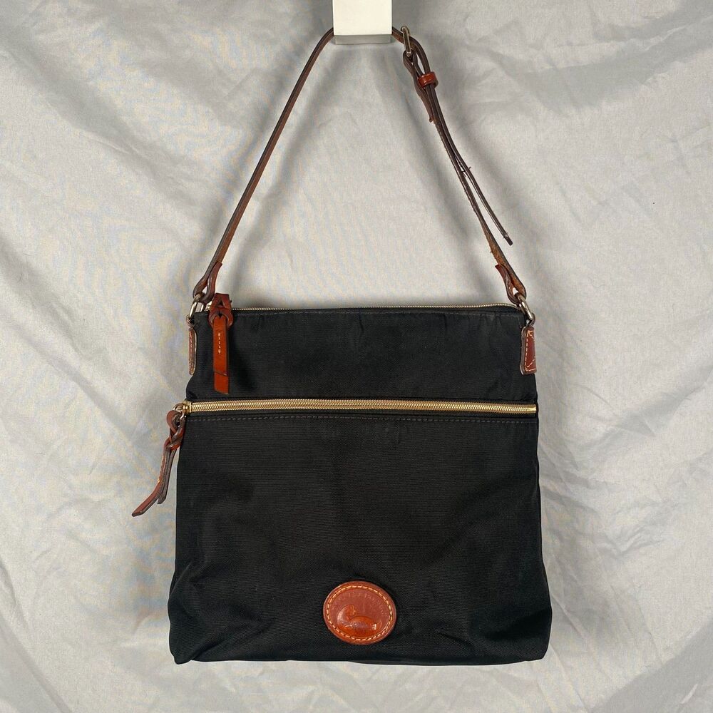 Authentic Dooney and Bourke Black Nylon and Leather Cross Body Messenger Bag - Picture 5 of 16
